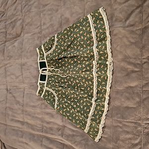 Vintage Kids Green Bohemian Peasant Skirt with Red Paisley design